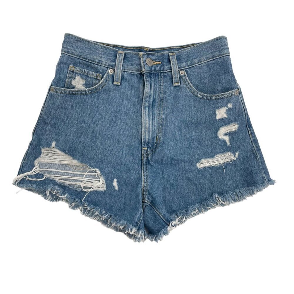 Levi's High Waisted Mom Shorts Distressed Cutoff Denim Womens Size 25 Button Fly
